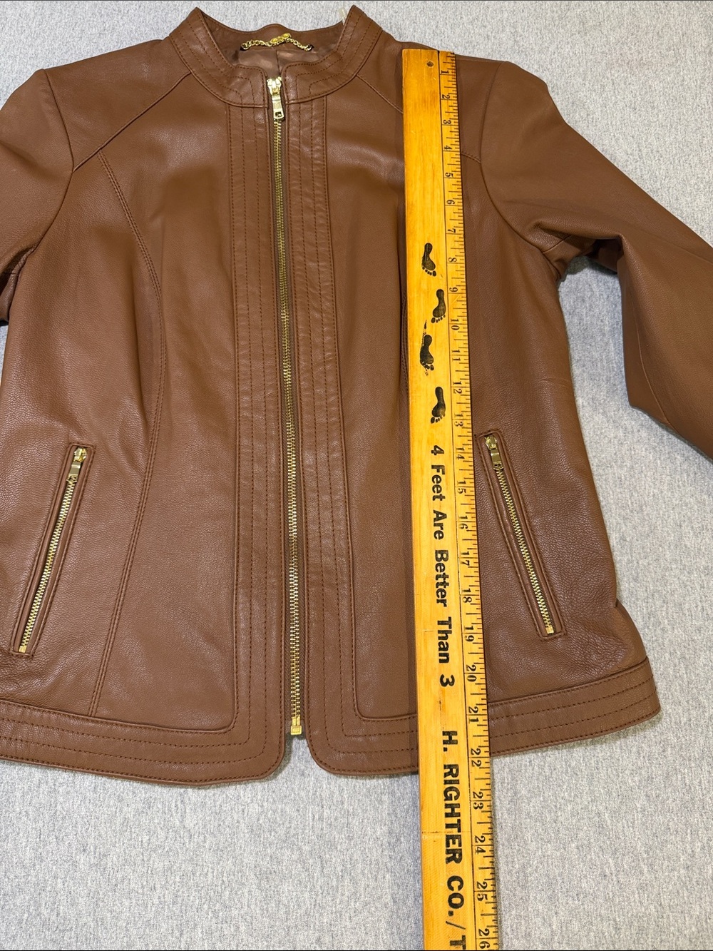 Cole Haan Japan Brown Genuine Leather Moto Jacket Gold Hardware Size M NWOT - Picture 5 of 16